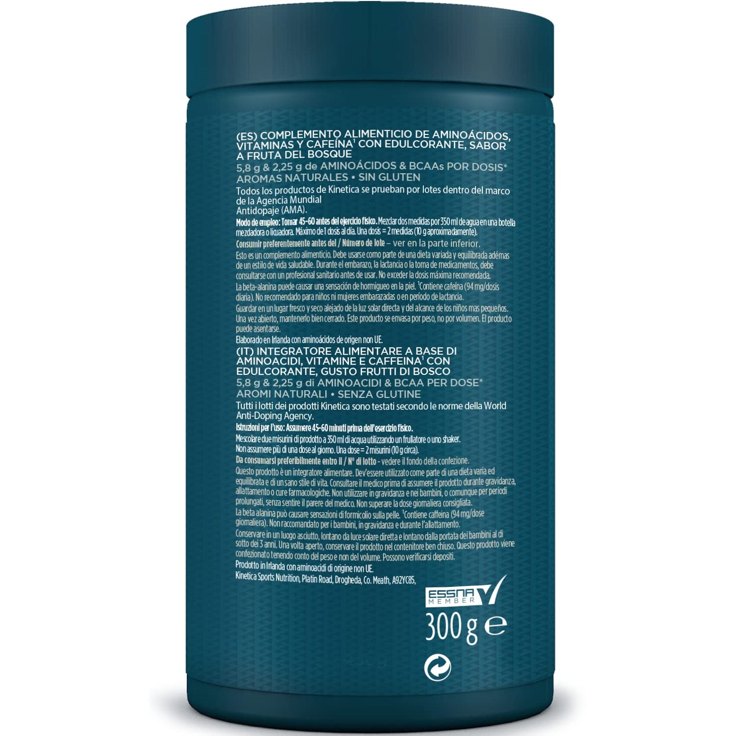 Kinetica PreFuel, Pre Workout, 5.9g Amino Acids & 2.3g BCAA's per Serving, 30 Servings, Berry, 300g