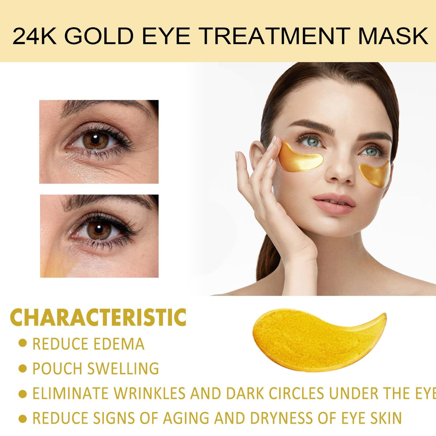 QUIWEN 24k Gold Eye Masks For Puffy Eyes & Dark Circles - Under Eye Mask Remove Eye Wrinkles, Collagen Eye Patches, Enhance Eye Areaimprove Gloomy, Brighthe, Hydrating(60pcs)
