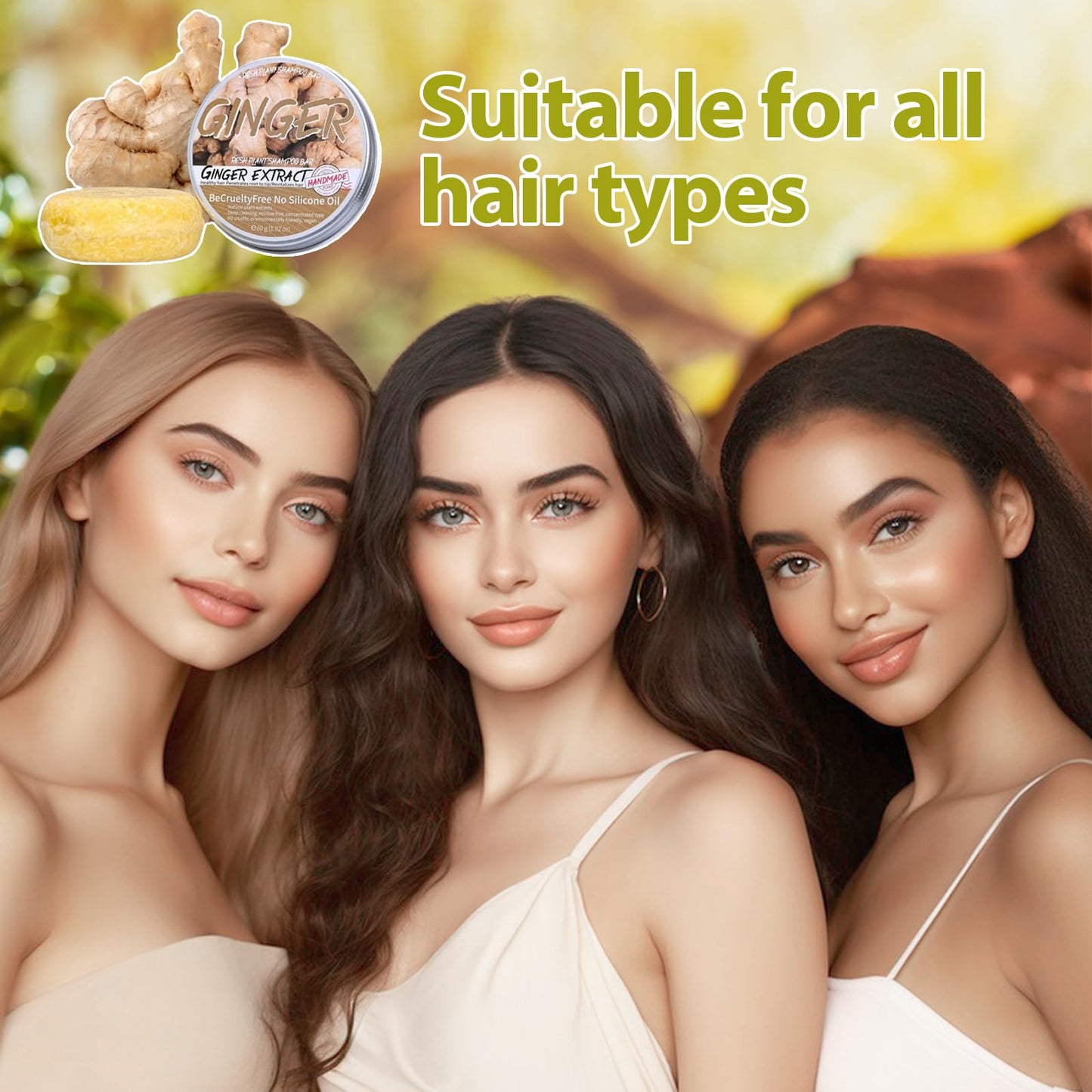 Samkeen Ginger Hair Shampoo Bar, Ginger Shampoo Bar, Ginger Shampoo Soap, Natural Organic Ginger Shampoo Soap for All Hair Types, Moisturize Hair and Control Oil (2pcs Ginger)