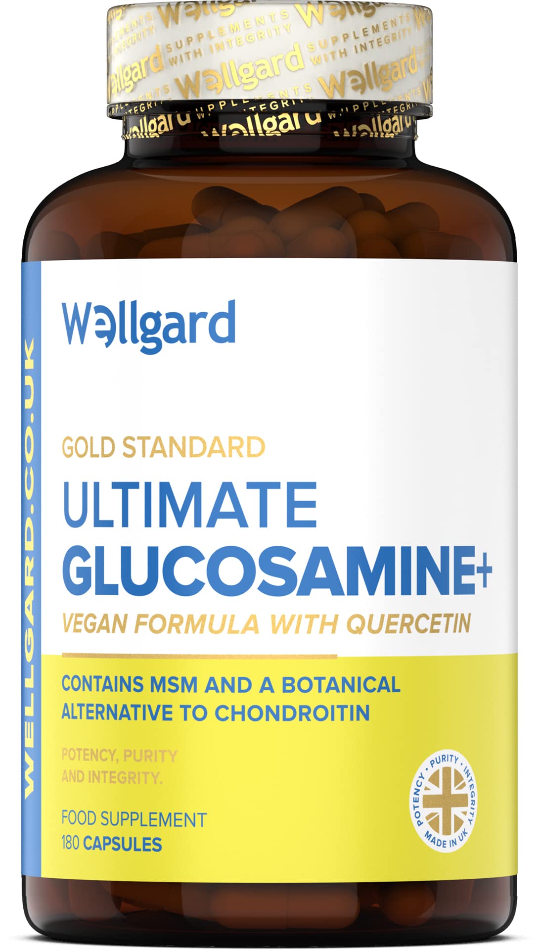 Wellgard Vegan Glucosamine & Phytodroitin Supplement with Quercetin, MSM, and Ginger Extract - Botanical Chondroitin Alternative, Includes Rosehip, Made in UK