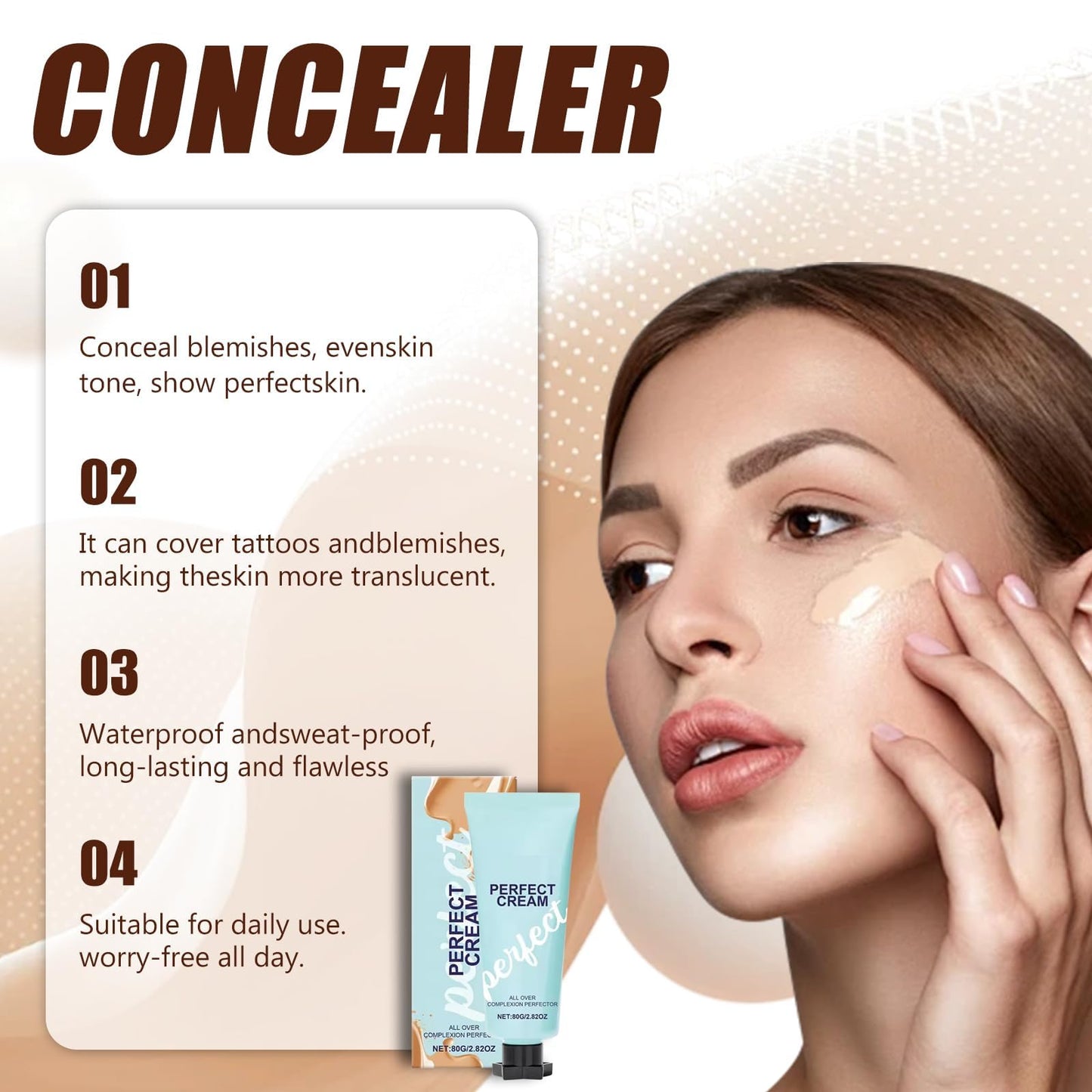 2.82Oz Concealer Cream Hydrating Full Coverage Concealer, All-Over Complexion Perfector, Long Lasting Hydrating Full Coverage Cream, Lightweight, Waterproof, Natural(2PCS)