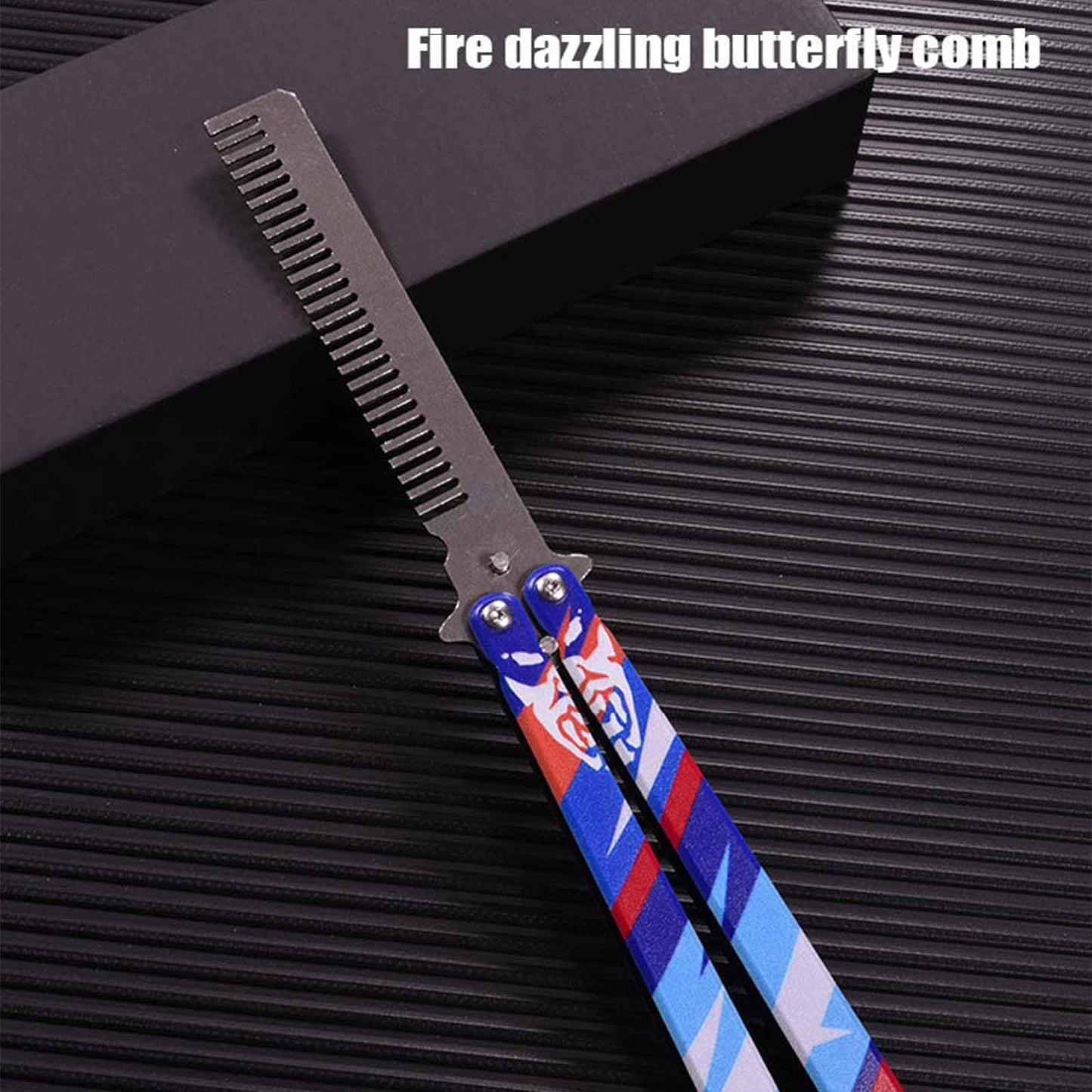 Butterfly Comb, Stainless Steel Folding Practice Combs, 3D Color Printing Tactical Butterfly-Open Pattern Trainer for Sport Outdoor Use (Blue)