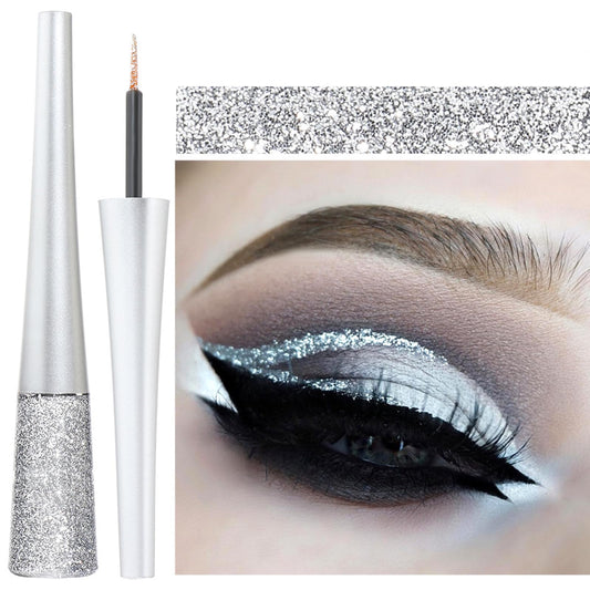 QUIWEN Glitter Eyeliner, Glitter Eye Silver, Liquid Glitter Eyeshadow, Waterproof Sparkle Long-Lasting Smudge-proof Liquid Eye Liners, Quick Dry Shimmer White Silver Beauty Makeup For Women (Silver)