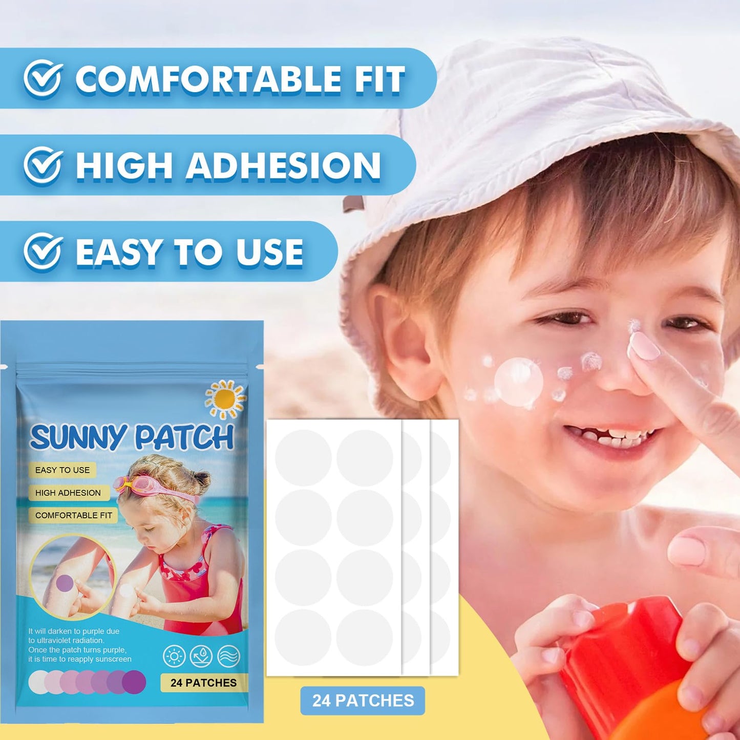 UV Stickers,spf Sunscreen Stickers,96PCS UV Detection Stickers,UV Patch,Waterproof Sun Cream Patches,Sun Stickers,Testing UV Intensity,Outdoor Sun Screen,Face & Arm,Sunscreen Dots for Boys & Girls