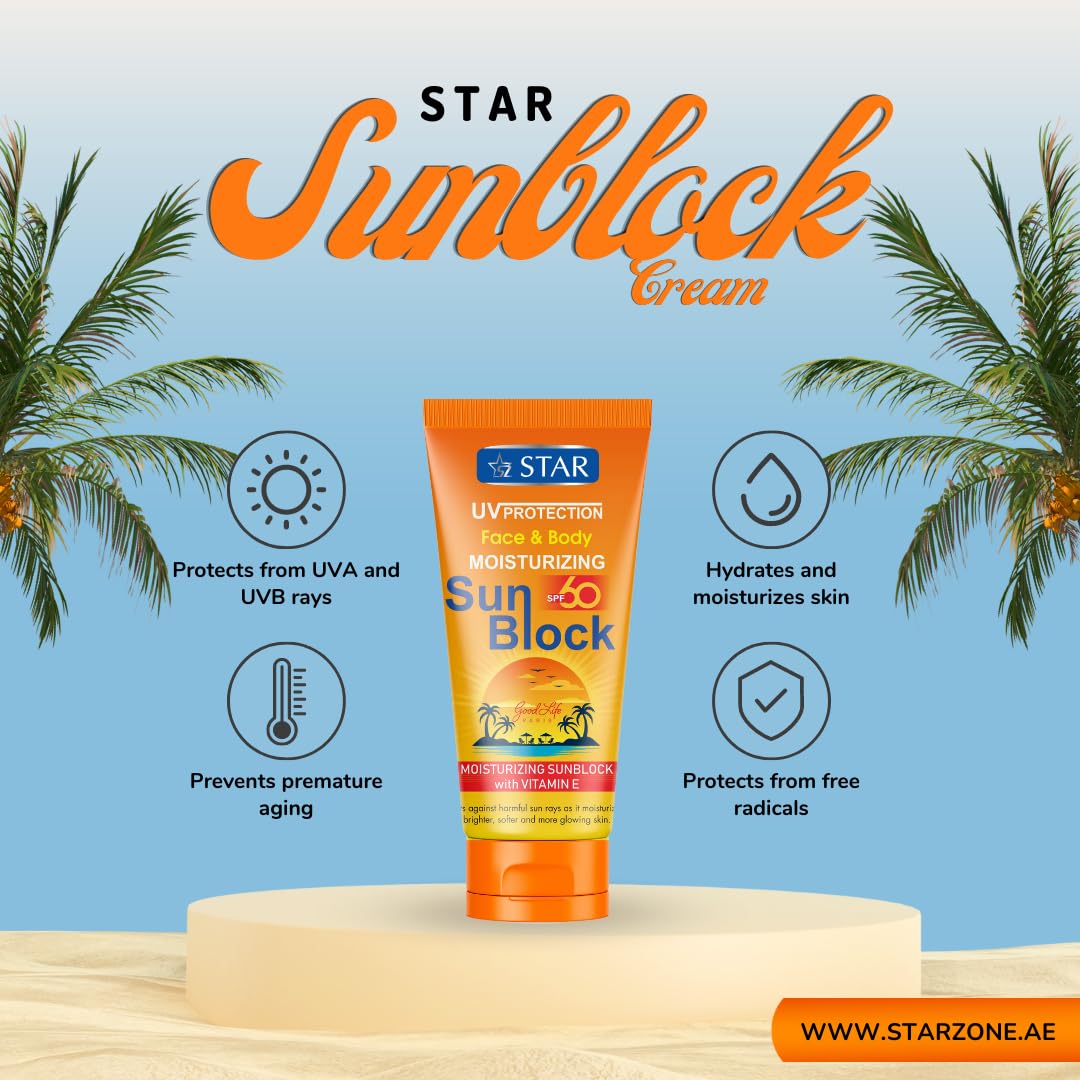 SZ STAR Sunblock Cream SPF 60 for Face & Body, 170g - Broad Spectrum UVA UVB Protection with Zinc Oxide & Vitamin E, Lightweight Moisturising Sunscreen, Non-Greasy, Fast Absorbing Sun Care