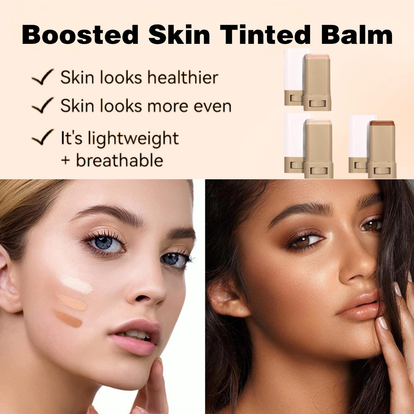 SHEBEEDO Beauty Balm Serum Boosted Skin Tint,Hydrating Tinted Moisturizer Foundation Stick, Solid Tinted Moisturizing Splendor Serum,Portable Contour Stick Natural Makeup for Women(Wheat/Bronze color)