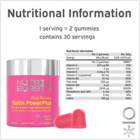 Nutriburst Biotin Power Plus - Biotin (2500mcg) + Liposomal Vitamin C for Healthy Hair & Glowing Skin - Strawberry Flavour - 60 Gummies 1 Month Supply - Suitable for Vegans