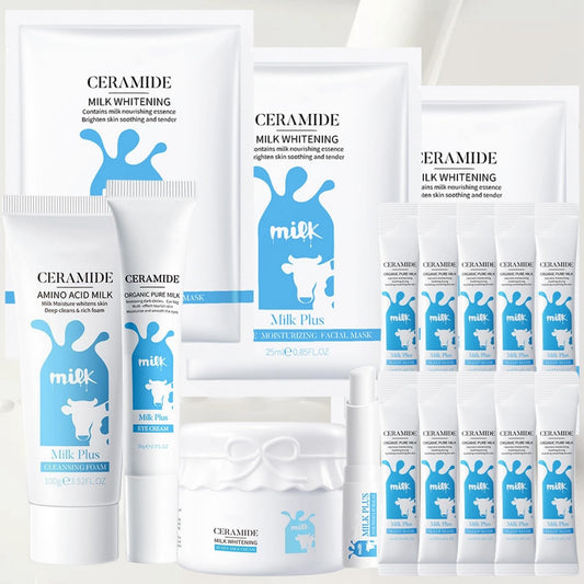 15PCS Milk & Ceramide Skincare Set,Milk Beauty Gift Sets for Teenage Girls with Cleanser,Face Cream,Eye Cream,Face Mask,Sleep Mask Lip Balm, Facial Kits for Women Wife Mom,Skin Care Sets & Kits