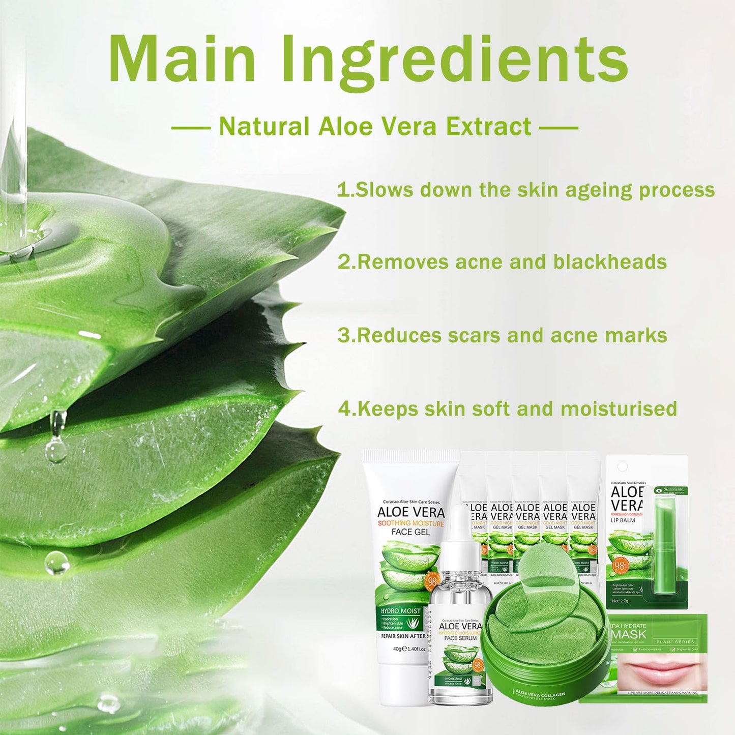 ISBEAUSOLS Aloe Vera Skincare Gift Set for Women - Self Care Gift Sets - Pamper Gift for Mum - Skin Care Sets & Kits - 10PCS Gifts for Teenage Girls with Face Serum-Gel Mask*5-Face Gel-Eye Mask-Lip Mask-Lip Balm
