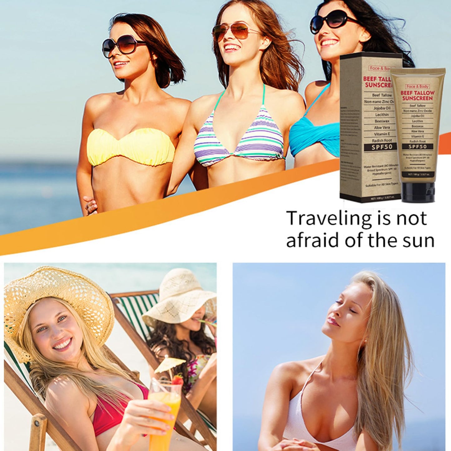 MEITREND Beef Tallow Sunscreen SPF 50,Non Nano Zinc Oxide Sunscreen for Face & Body,Natural Mineral and Tallow Sunscree-n ,UVA/UVB Protection,Zinc Oxide & Beef Tallo-w Sunblock Cream for Outdoor & Beach