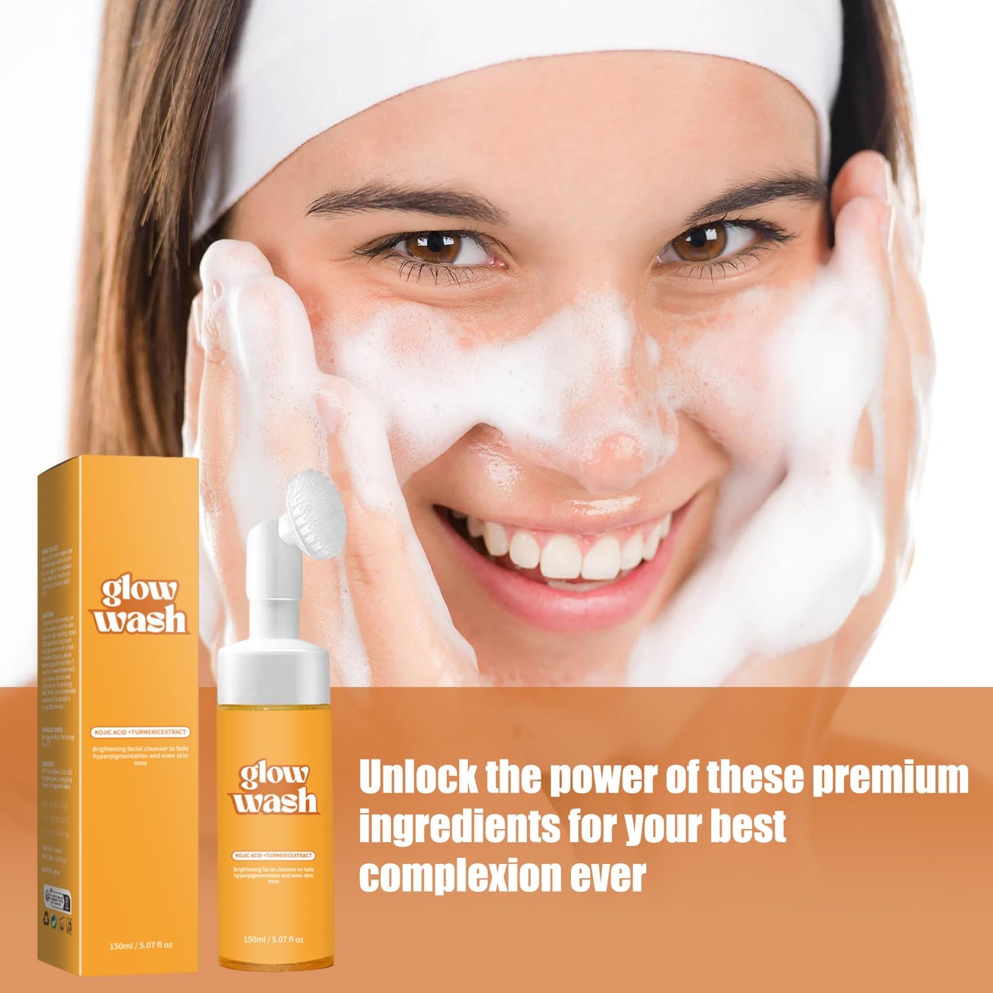 GMHLLES Turmeric Face Wash 150ml Turmeric Facial Cleanser Deep Cleansing Foaming With Mask*30 Improves Skin Tone Suitable for Men and Women Facial Care