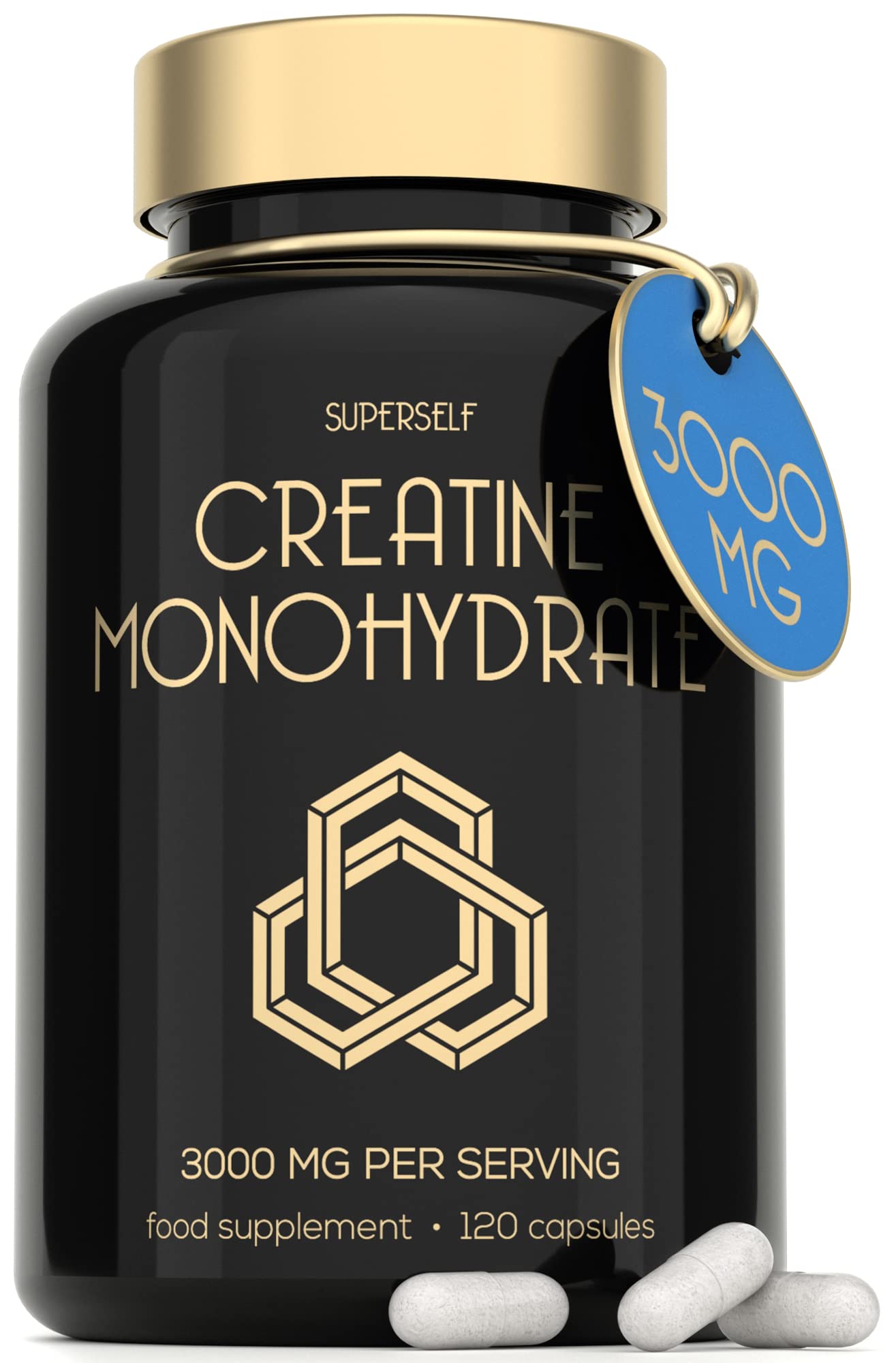 SuperSelf Creatine Monohydrate Tablets 3000mg - Easy to Swallow 120 Creatine Capsules - Vegan Creatine Tablets for Men & Women - Pre Workout Gym Supplement - Creatine Powder Pills for Muscle Growth 30 Servings