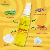 ORGANIC EXTRACT Organic Extract Turmeric Facial Toner - 4 fl oz / 118 ml - Skin Brightening Face Toner, Gently Removes Impurities - Exfoliating, Hydrating Toner with Niacinamide, Glycerin, Aloe Vera