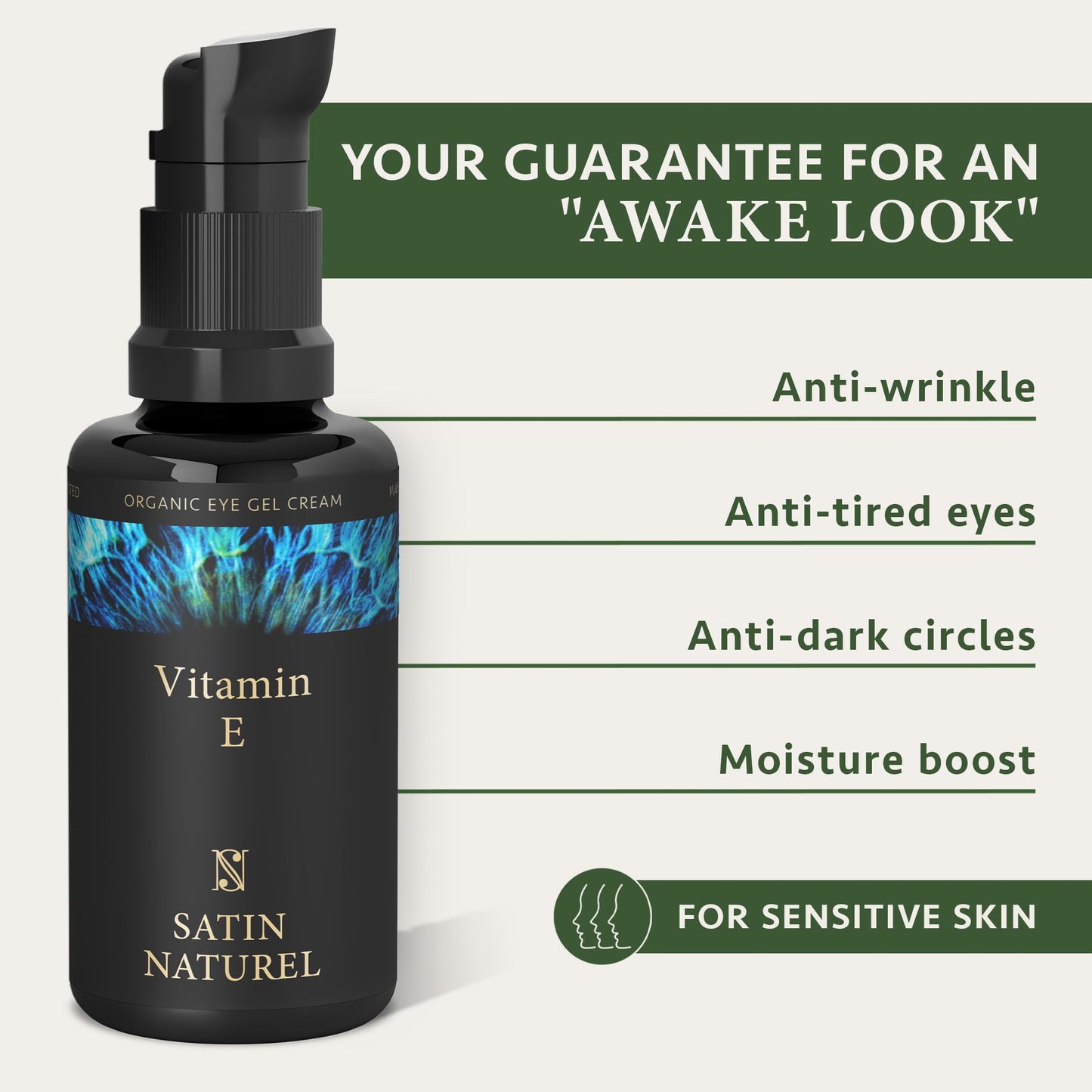 SatinNaturel Organic Eye Cream 30ml - Anti Wrinkle & Dark Circles Under Eye Treatment Women with Hyaluronic Acid, Vitamin E & Aloe Vera - Natural Face Lift & Rejuvenated Look - Eye Care Products by Satin Naturel