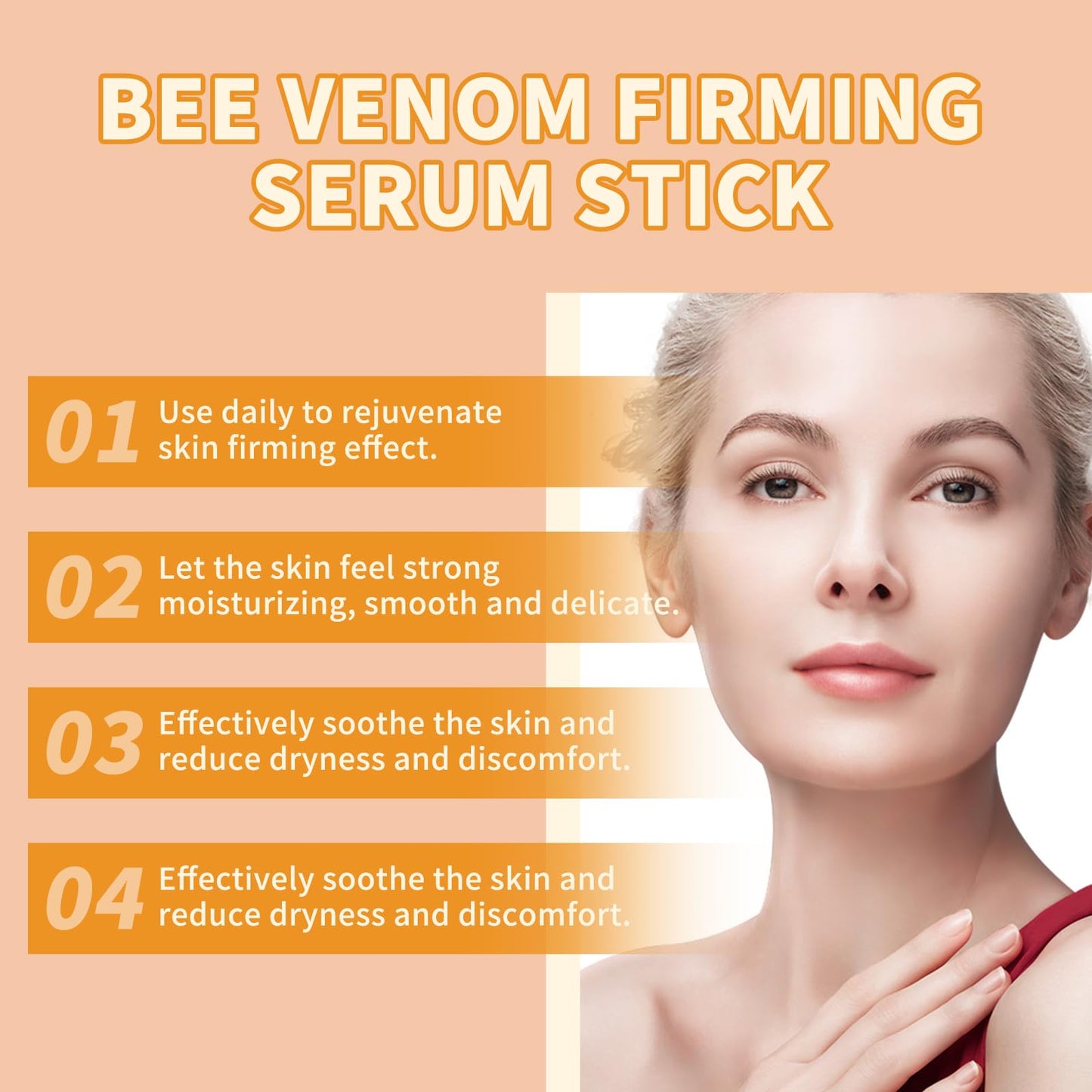 Generic The Bee Venom Firming Serum Stick helps improve sagging, enhance skin support, tighten skin, improve elasticity, fade fine lines, lift contours, improve puffiness, improve pseudo-sagging