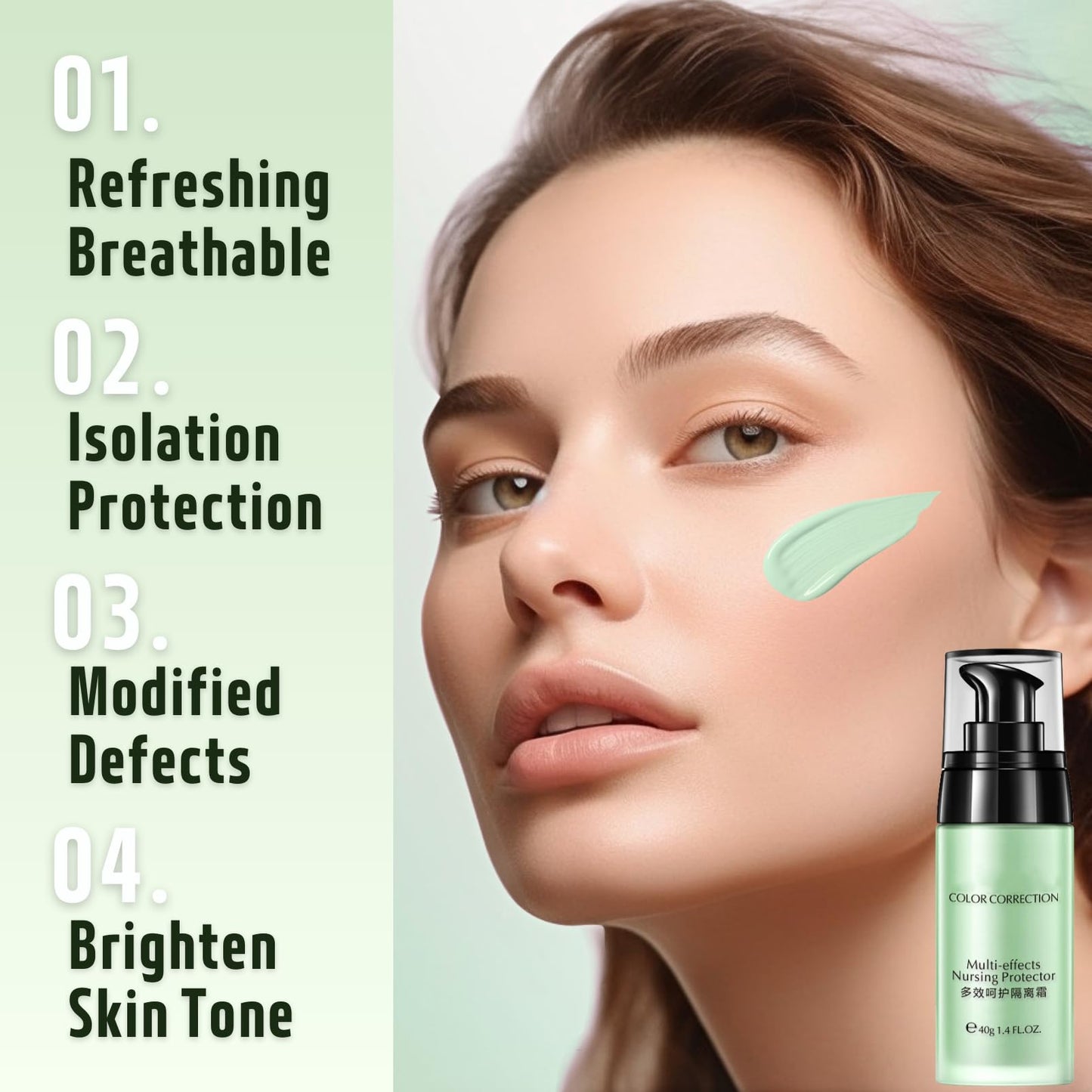 Anti-redness Face Primer, Green Colour Corrector, Make up Primer for Red & Blemished Skin, Moisturising Foundation Base, Brighten Skin Tone, Grips Makeup To Last, Hydrating Isolation Cream, 40g