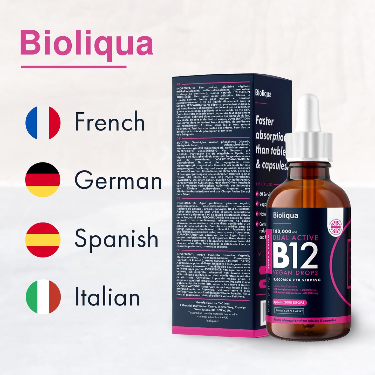 Balance ™ Vitamin B12 Liquid Drops - Vegan - High Strength 3000mcg - 2 Month Supply - 60 Servings - 18,000mcg per 60ml Dropper Bottle - Sublingual & Dual Action for Fast Absorption - Made in The UK by Balance