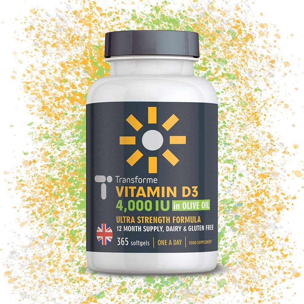 Transforme Vitamin D3 4000 IU in Olive Oil, 365 Capsules 1 Year Supply, Maximum Strength High Absorption Softgels, Easy to Swallow Quadruple Strength VIT D3 Cholecalciferol - Not Tablets