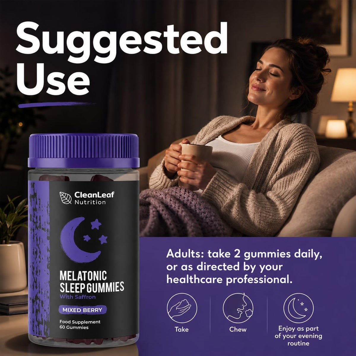 HILLTEN HEALTH Twin Pack Natural Sleep Support Gummies for Adults - Formula for Restful Nights, Sleep Gummies Promoting Natural Sleep Production, Promotes Healthy Sleep Patterns, 60 Count