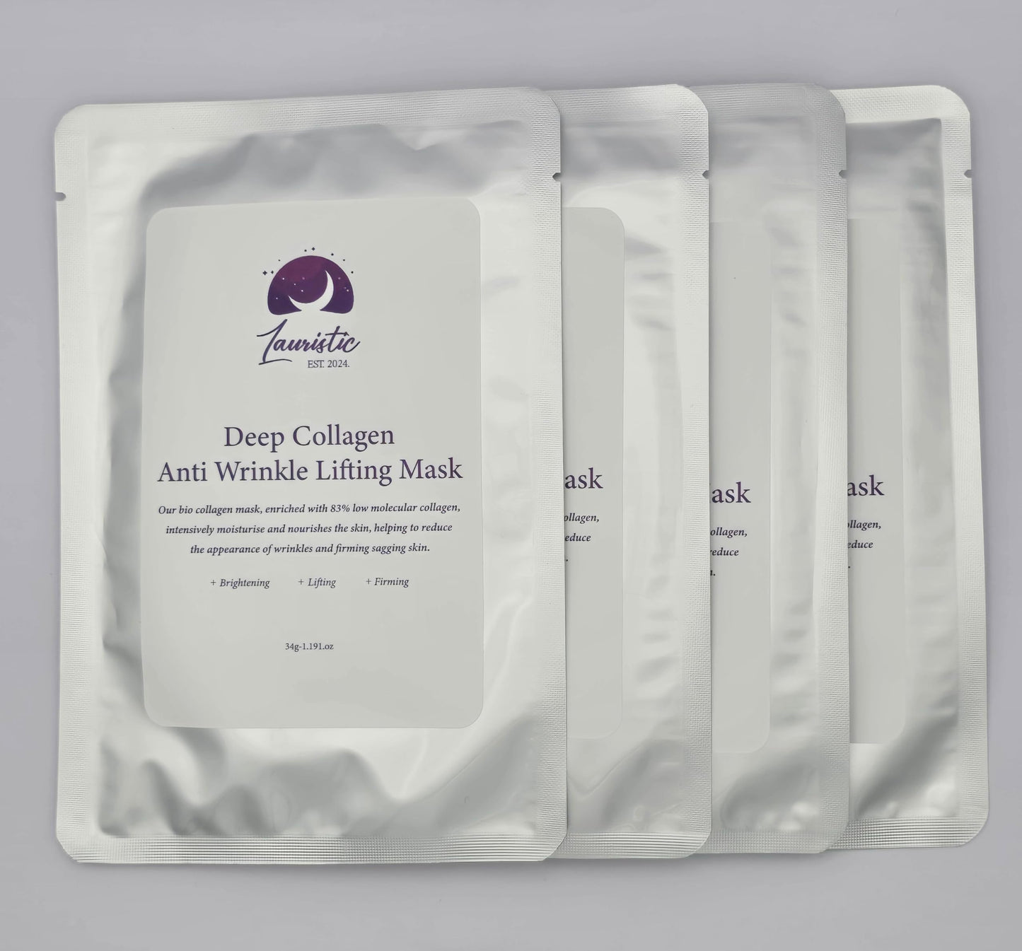 Lauristic Bio Collagen Real Deep Mask, Hydrating Overnight Hydrogel Mask, 34g (4 Pack)