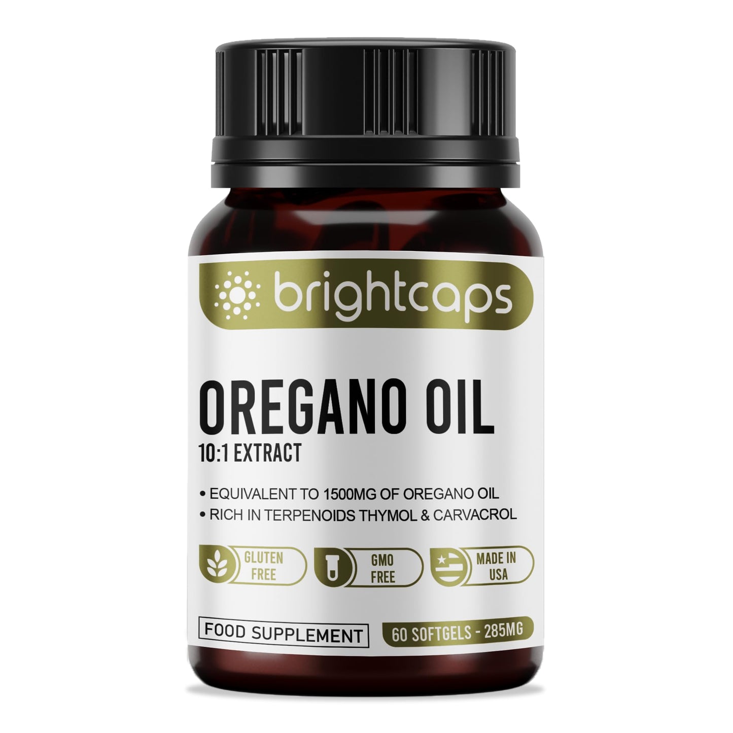 Wild Oregano Oil - Extract 10:1 Equivalent to 1500mg - High in Carvacrol & Thymol - 60 Softgels