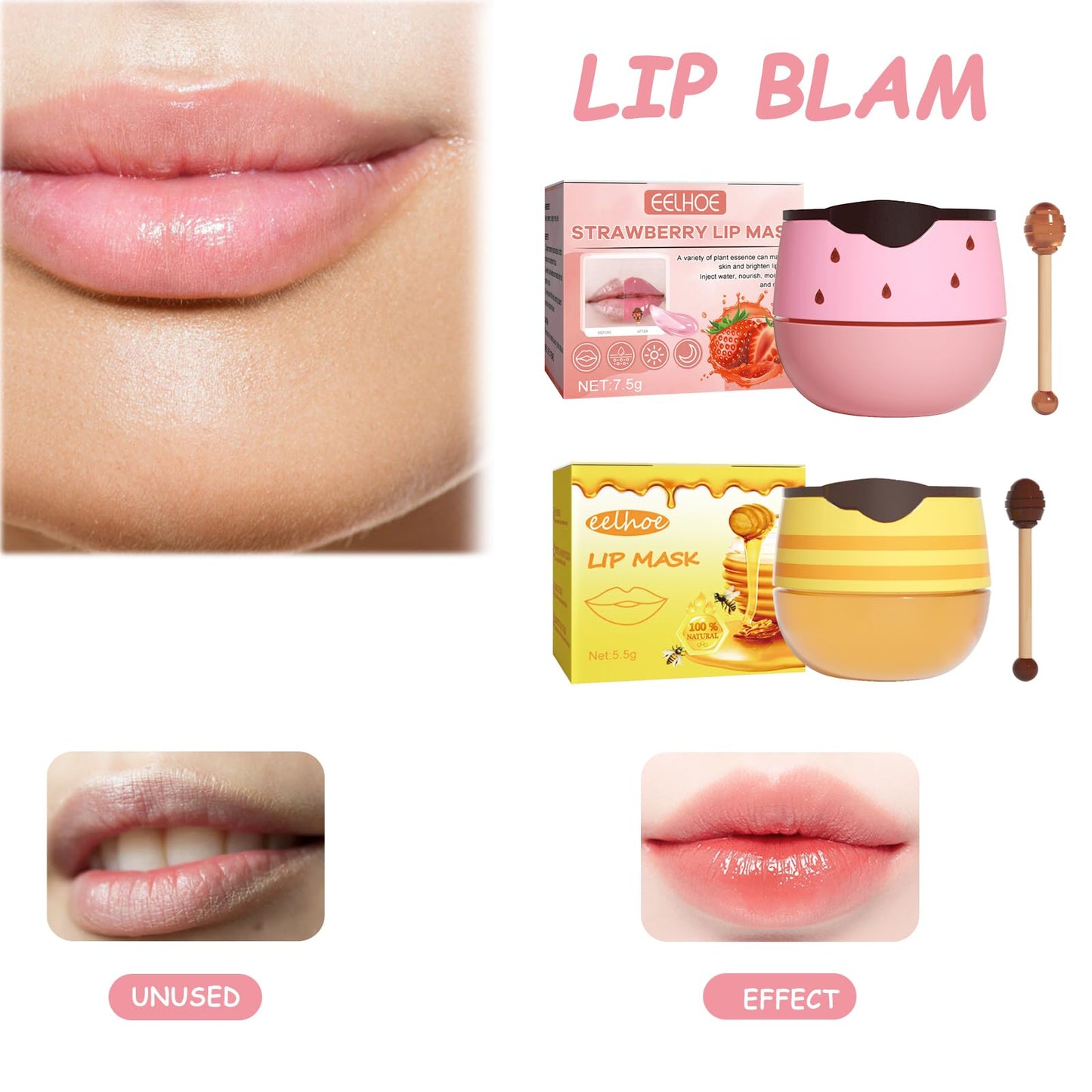ExcellaElite Honeybalm Lip Balm, Honey Balm Uk lips, Honey lip Balm - Premium 4 PCS Set Honey & Strawberry Lip Balm with Exfoliating & Hydrating Properties - Honey Pot Lip Balm for Dry, Cracked & Chapped Lips