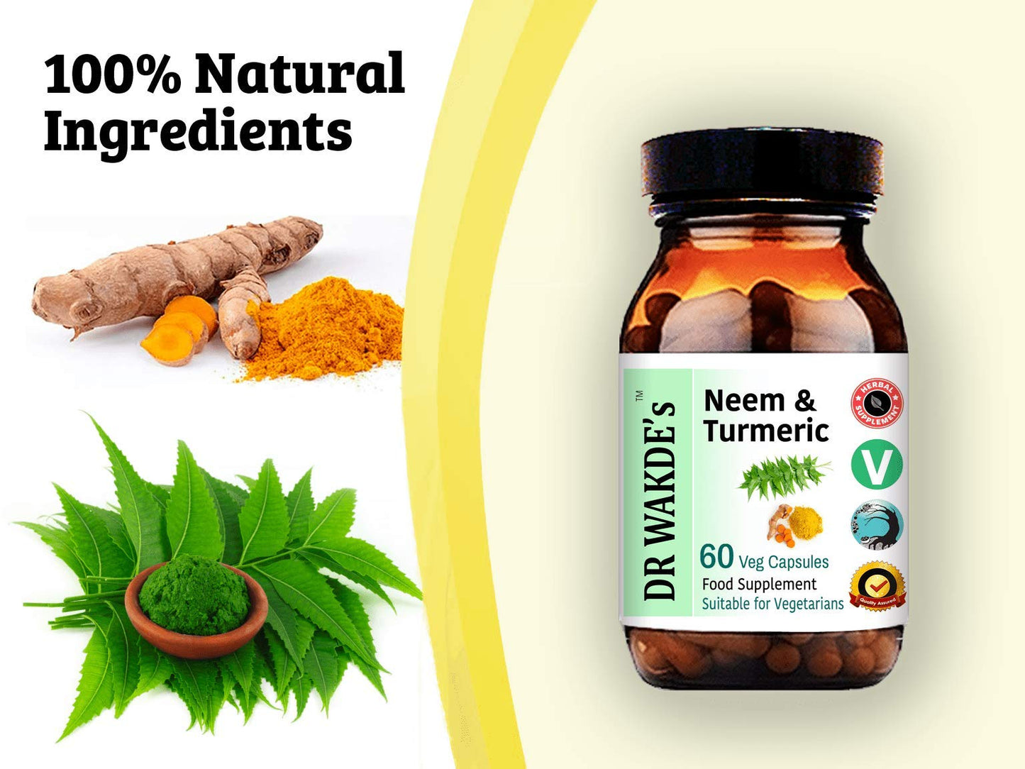 DR WAKDE's DR WAKDE'S Neem & Turmeric Capsules | 60 Veg Caps | Deep Detox | Skin Supplement | Plant-Based | Vegan | All Natural