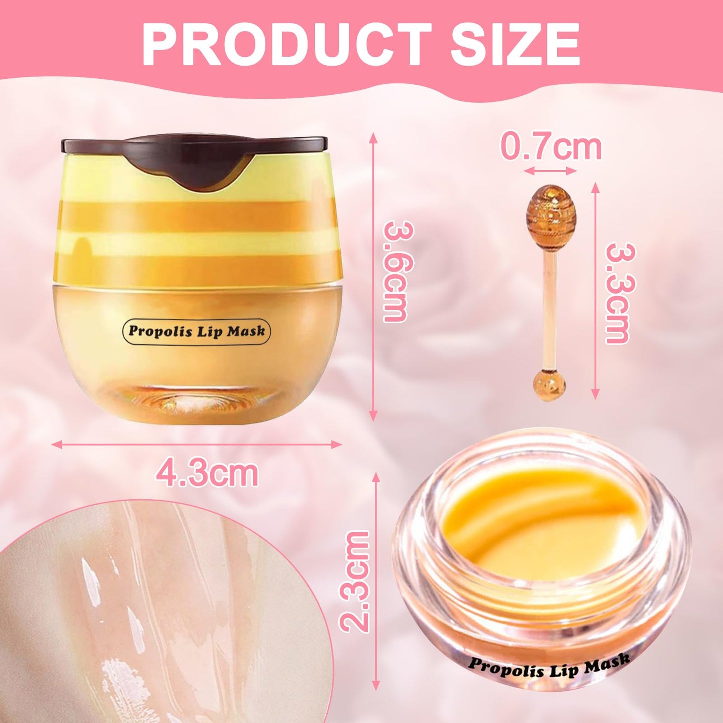 Anmahe 3Pcs Bee Lip Balm Honey Pot with Stick, Lip Mask Day And Night Repair and Care, Moisturizing Lip Sleeping Cream, Silky Hydrate Repair Prevent Dry Cracked Lip Exfoliator(Honey+Strawberry+Watermelon)