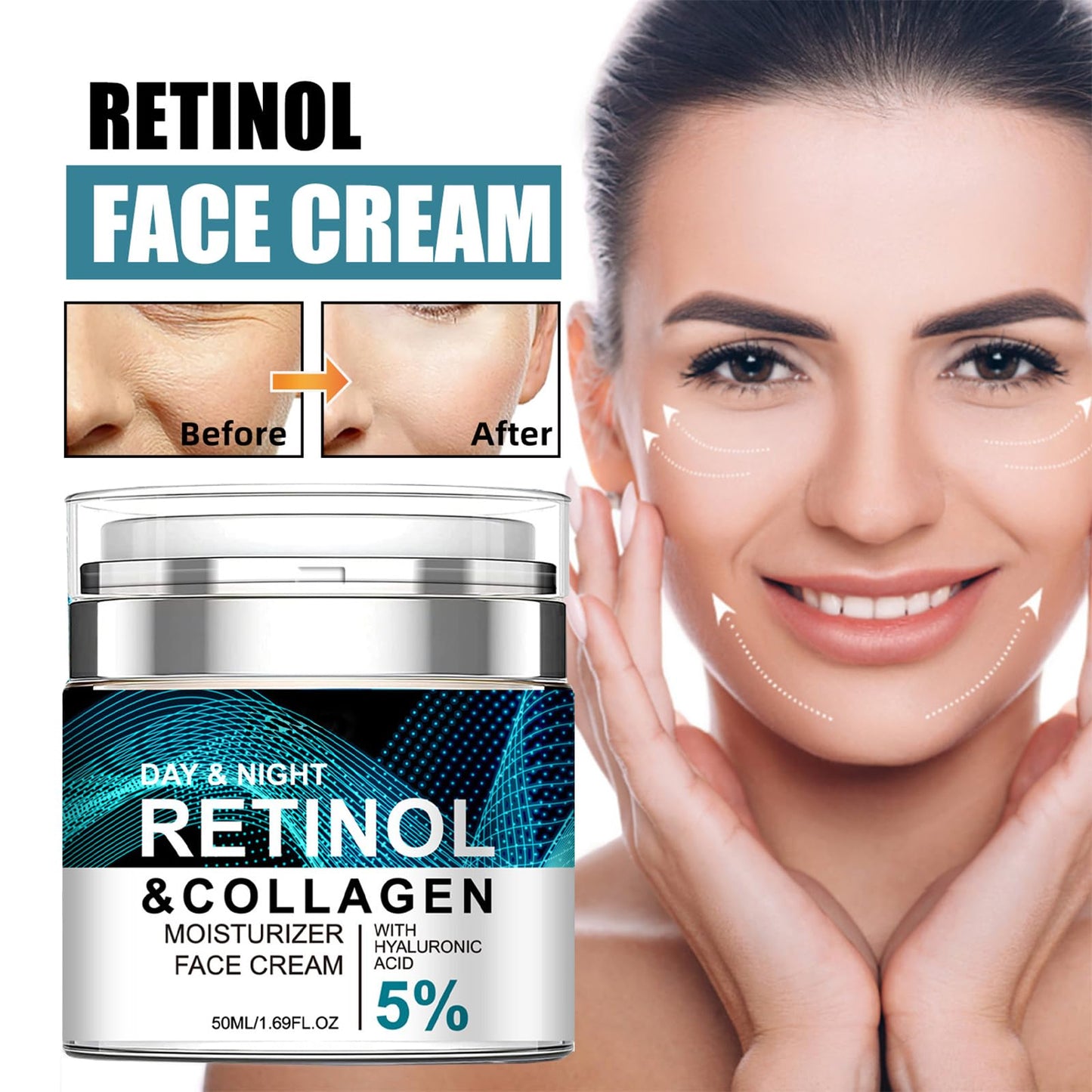 Shefave Retinol Cream For Face, Anti Aging Face Cream With 5% Hyaluronic Acid - Skin Tightening & Wrinkle Reduction Facial Moisturiser - Lifting And Firming For Youthful Glow