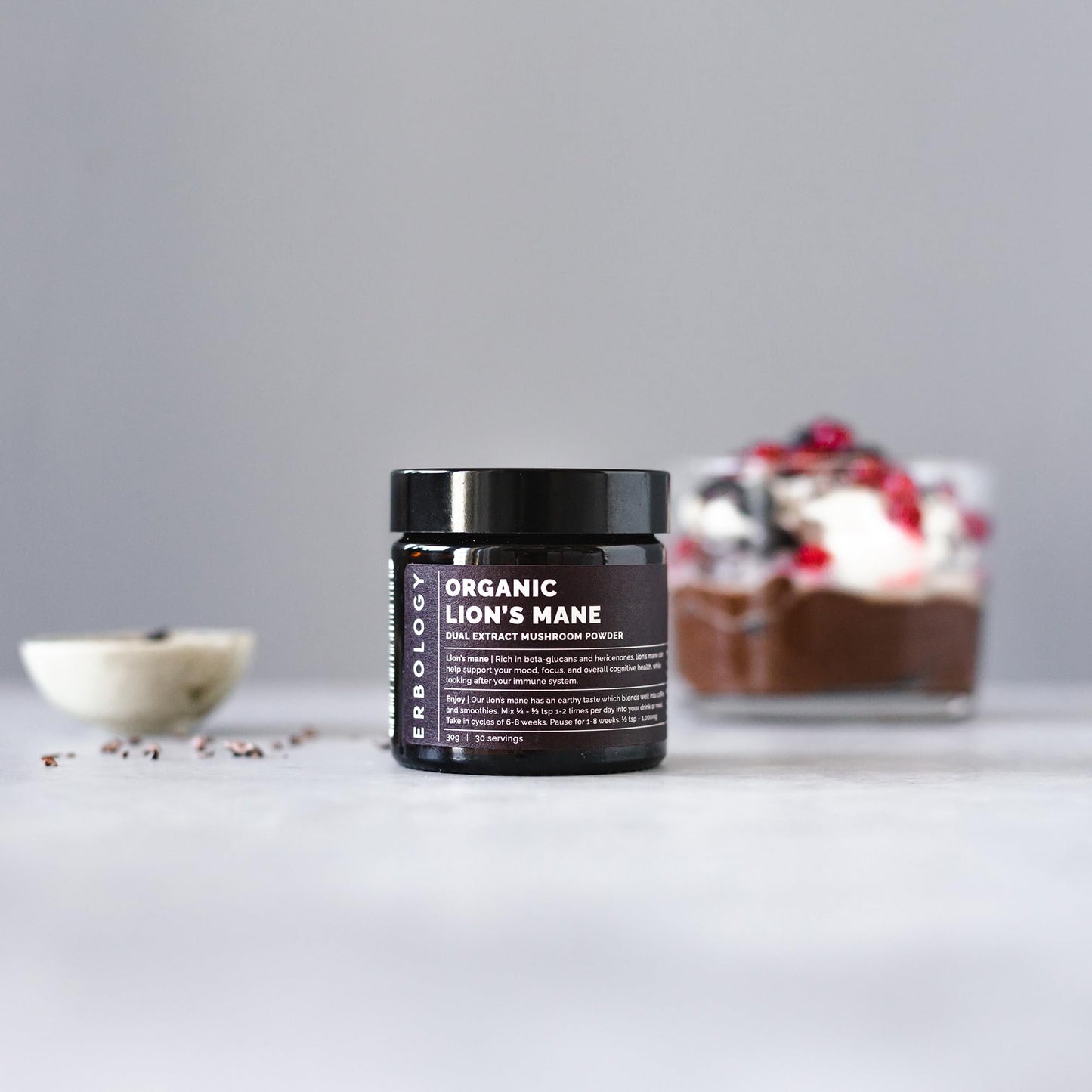 Erbology Organic Lion’s Mane Dual Extract Powder 30 Servings - 30% Beta-glucans and Erinacine A 1.6mg/g - Calm and Focus - Hericium Erinaceus - Sustainably Grown in Europe - Vegan - No Added Fillers