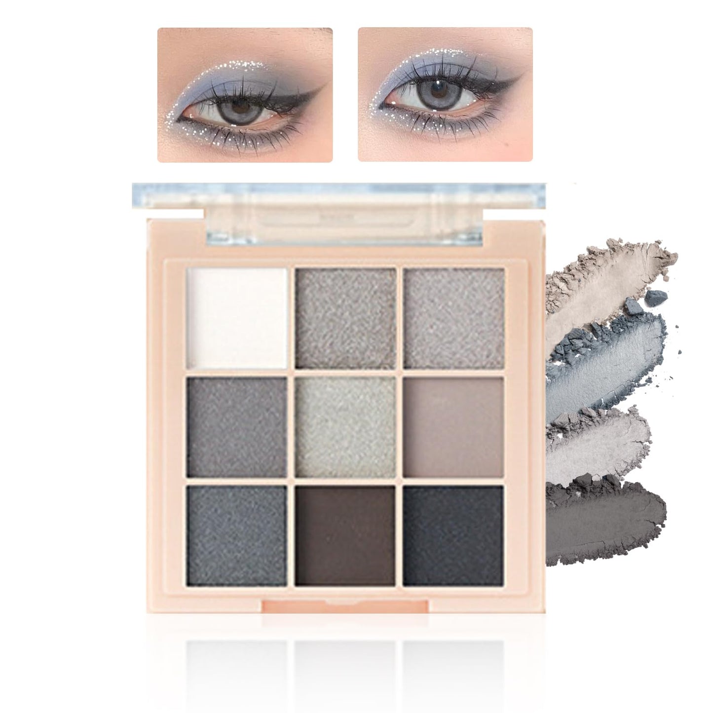 GEEWHILE Black Eyeshadow Palettes, Smoky Eye Shadow Pallets For Women, Long Lasting 9 Colors Shimmer & Matte Eyeshadow Make-Up Palettes, Highly Pigmented Black Silver Gray White Eyeshadow