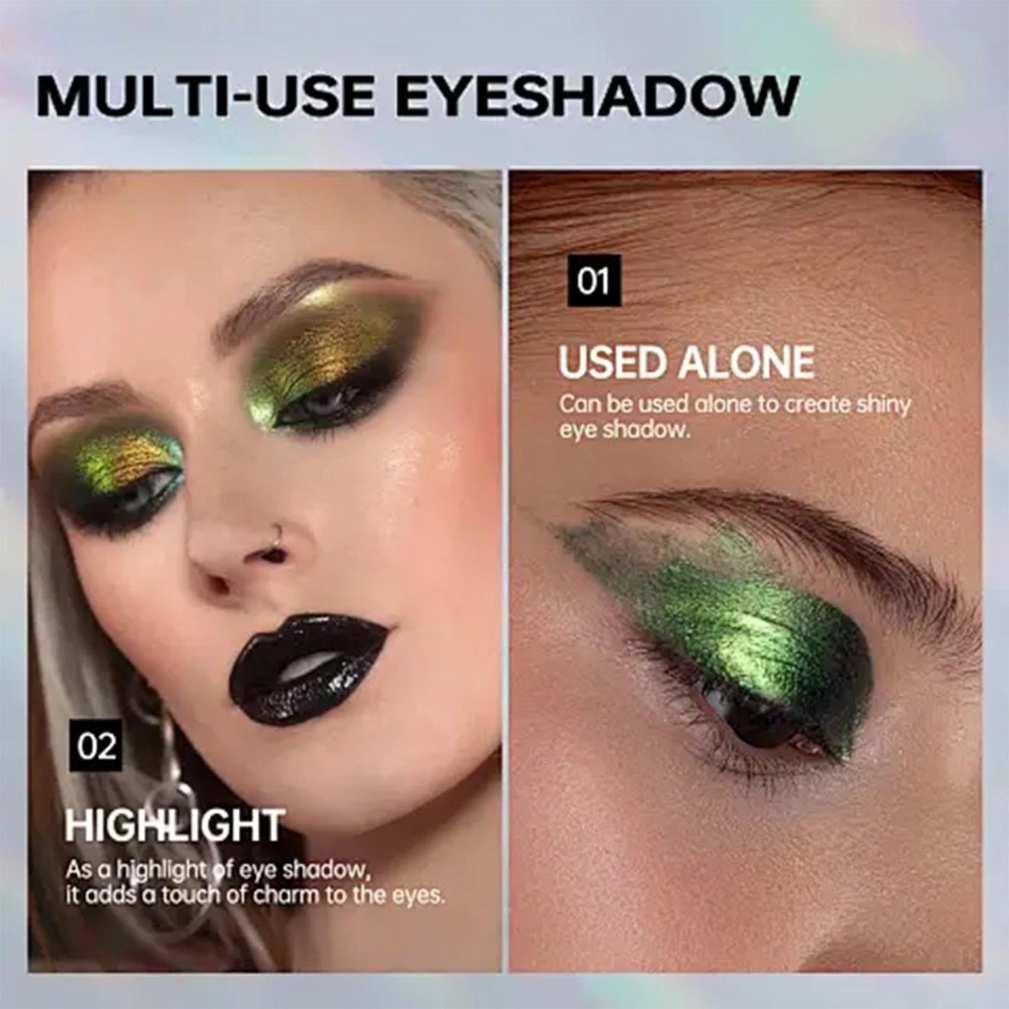 AurolaGlow Gothic Smokey Eyeshadow Stick in Dark Green - Metallic Glitter, Creamy Highlight, Smooth Eyeliner - Gift for Women