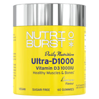 Nutriburst Ultra-D1000 - Vitamin D3 (1000IU) + Vitamin K2 (80µg) for Healthy Muscles & Bones - Lemon Flavour - 60 Gummies 1 Month Supply - Suitable for Vegans