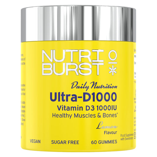 Nutriburst Ultra-D1000 - Vitamin D3 (1000IU) + Vitamin K2 (80µg) for Healthy Muscles & Bones - Lemon Flavour - 60 Gummies 1 Month Supply - Suitable for Vegans
