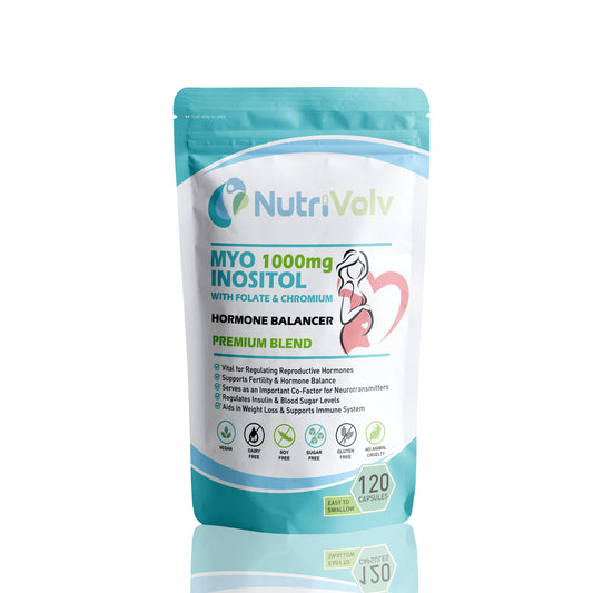 NutriVolv Myo Inositol 1000mg with Folate & Chromium Supplements for Female Support Hormone Balancer | 120 Capsules