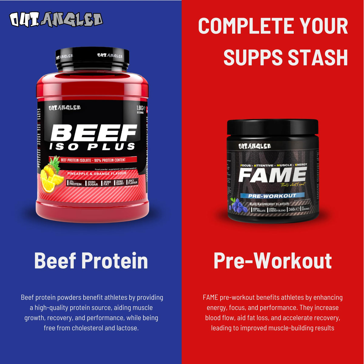OUT ANGLED Out Angled Creatine Monohydrate Powder, Wild Watermelon, 50 Servings, Micronised for Easy Mixing, Muscle Growth, Recovery and Strength Performance