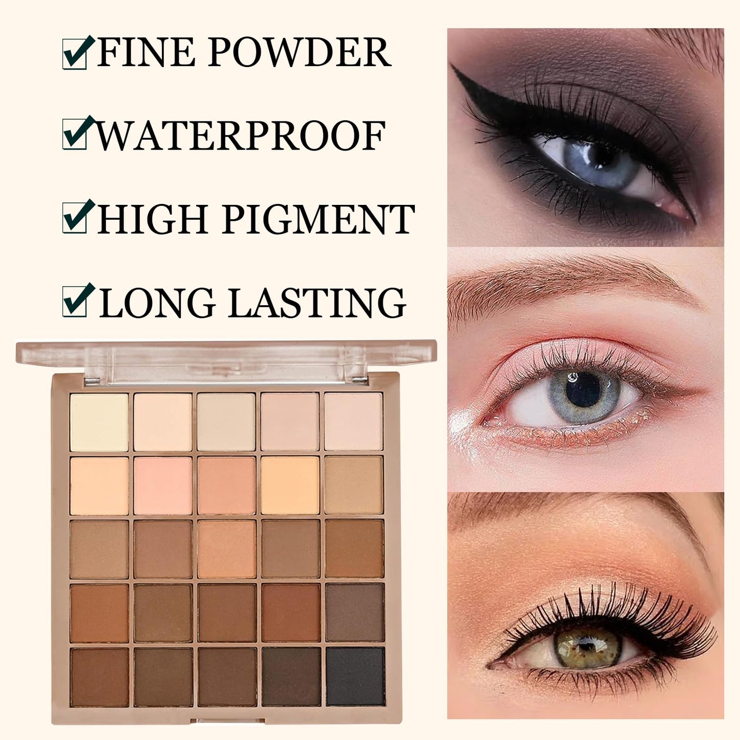 GEEWHILE Nude Eyeshadow Palette, 25 Full Matte Nude Brown Eye Shadow Pallets for Women, Highly Pigmented Brown Tones Eyeshadow Make Up Palettes Long Lasting Waterproof Taupe Pink Brown Eye Pallet