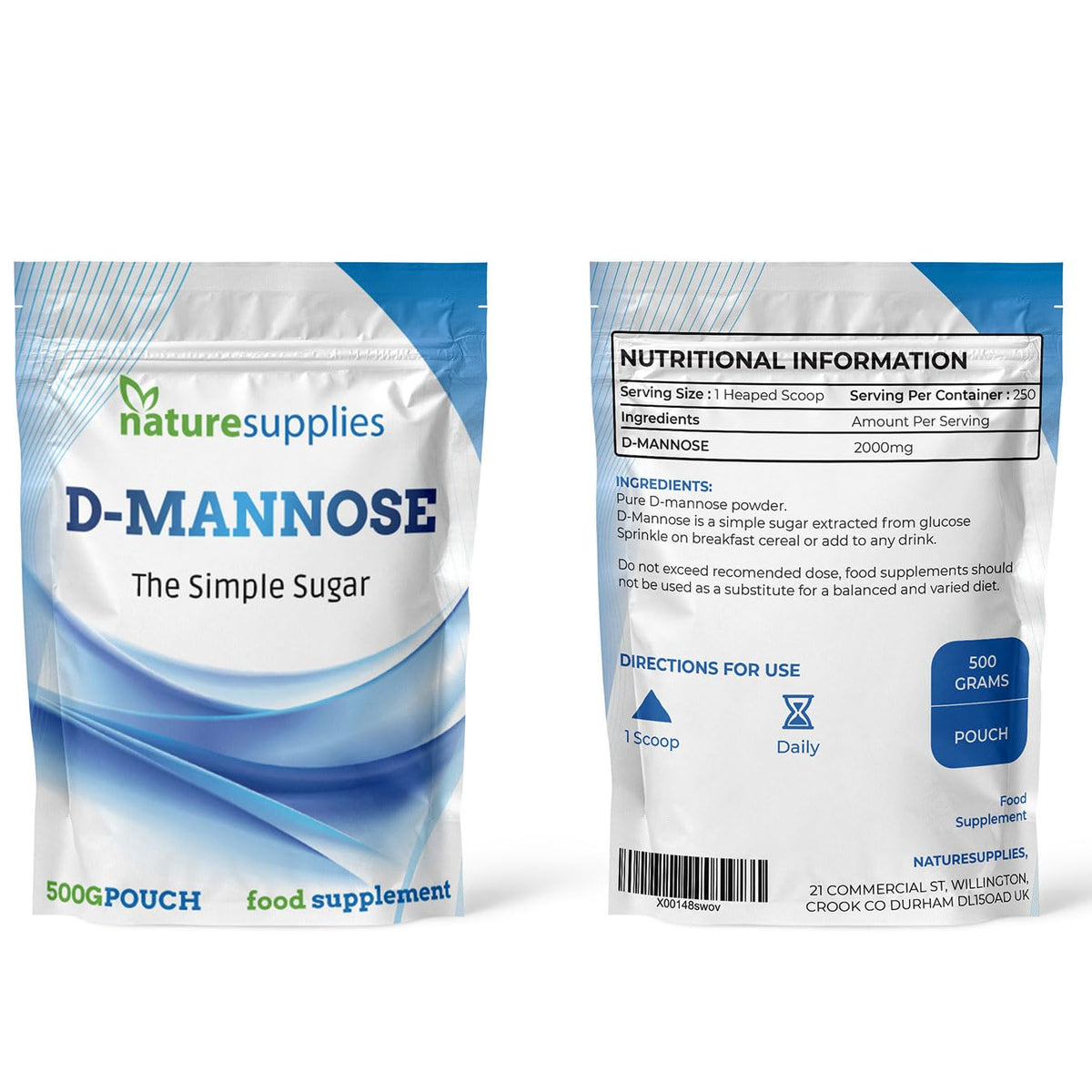 naturesupplies D Mannose Powder Bulk Buy 500g - Pure D-Mannose for Natural Support - (NOT D Mannose Capsules or Tablets) GMO Free, Vegan Friendly, No Chemicals - High Strength Dmannose Supplement by Naturesupplies