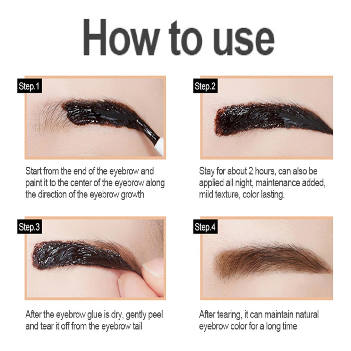 HAORQEE Eyebrow Tint Tattoo Brow Peel off, Brow Tint Brown Eyebrow Gel Semi-Permanent Colour Eyebrow Tattoo Brow Dye, Waterproof Long-Lasting Natural Eye Brow Makeup for Women (Light Brown)