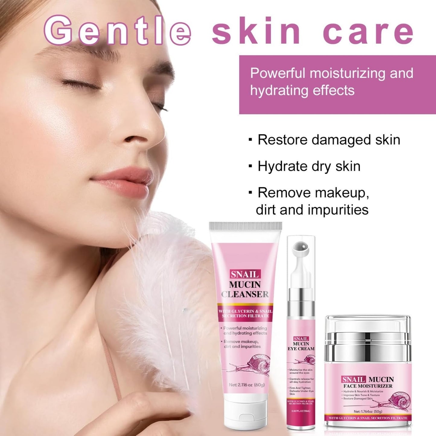 3PCS Snail Mucin Skincare Set for Women & Men – Hydrating & Repair Facial Kit with Cleanser, Eye Cream, Face Moisturiser – Korean Anti-Aging Routine for Glowing Skin, Dry & Sensitive Skin, Dull Skin
