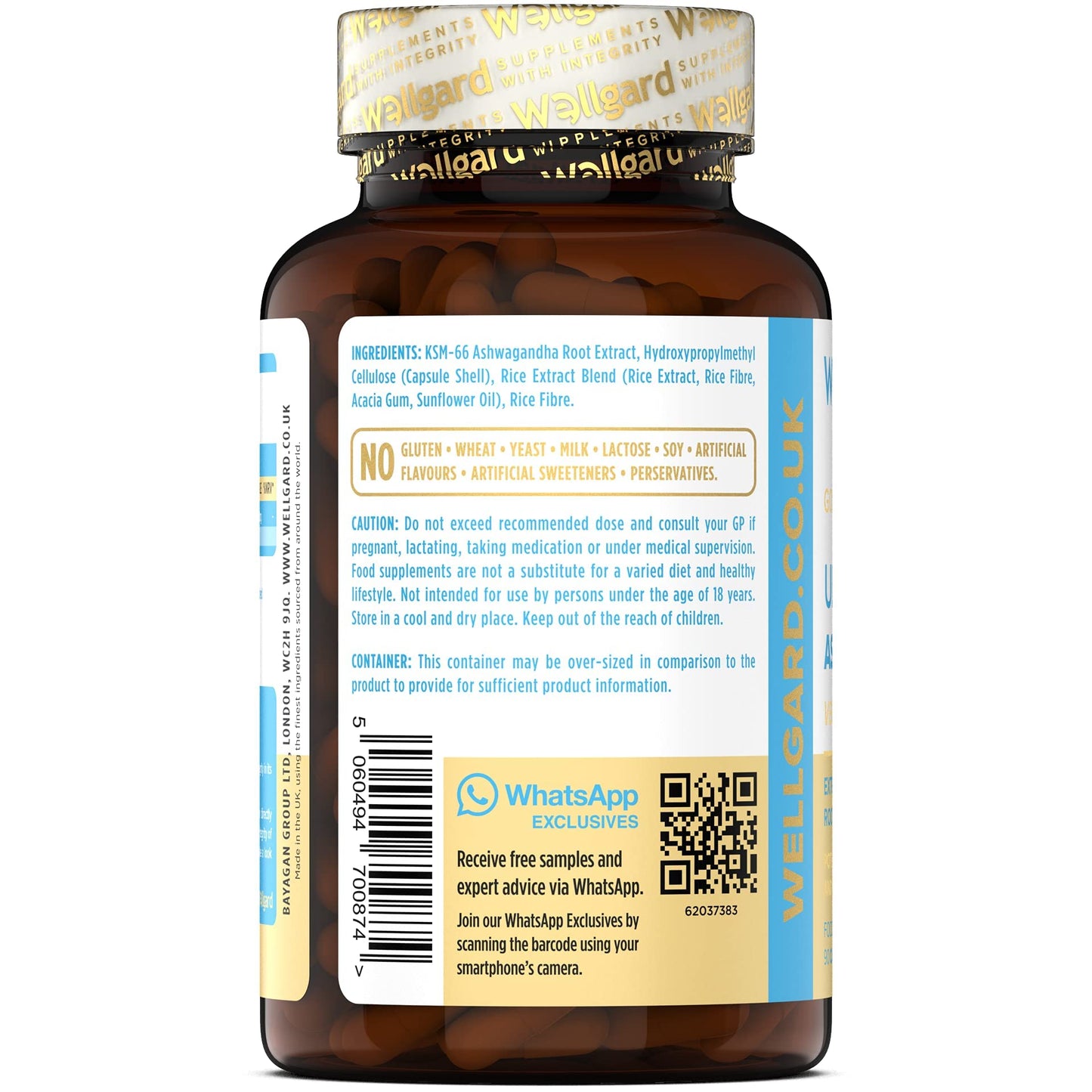Wellgard Vegan Ashwagandha KSM-66 with 5% Withanolides - High Strength KSM-66 Ashwagandha, Full-Spectrum Root Powder, Free from Magnesium Stearate & Silicon Dioxide, Made in UK