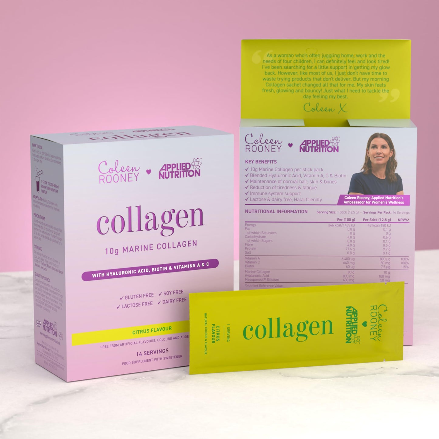 Applied Nutrition - Coleen Rooney - Marine Collagen - Anti-Aging Formula - Best Skin Rejuvenation - Best Joint Support - Radiant Complexion - (14 Sachets - 12.5g Each) (Citrus)