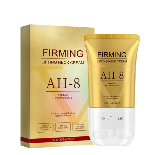 OKAQEE Ah-8 Firming Neck Cream - Neck Firming Creams Contain Hexapeptide - Reduce Wrinkles Fine Lines and Double Chin - Neck Cream with Double Roller Massage
