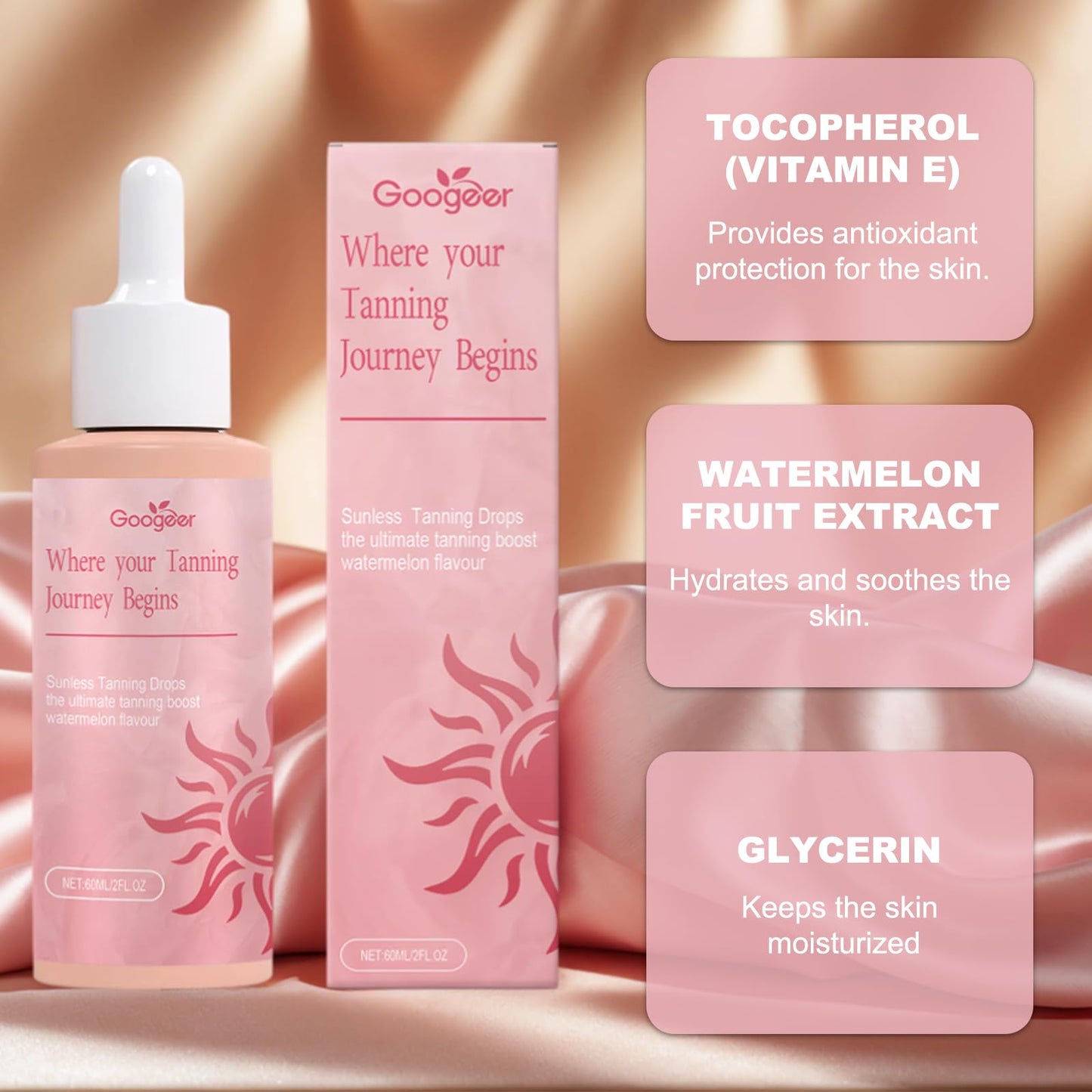INBOLM Tanning Drops 60ml, Sunless Tanning Drops Gentle Ingredients with Gloves,Enhancing Your Natural Skin Tone,Naturally Boost Melannin Promotes Skin Health and Pigmentation