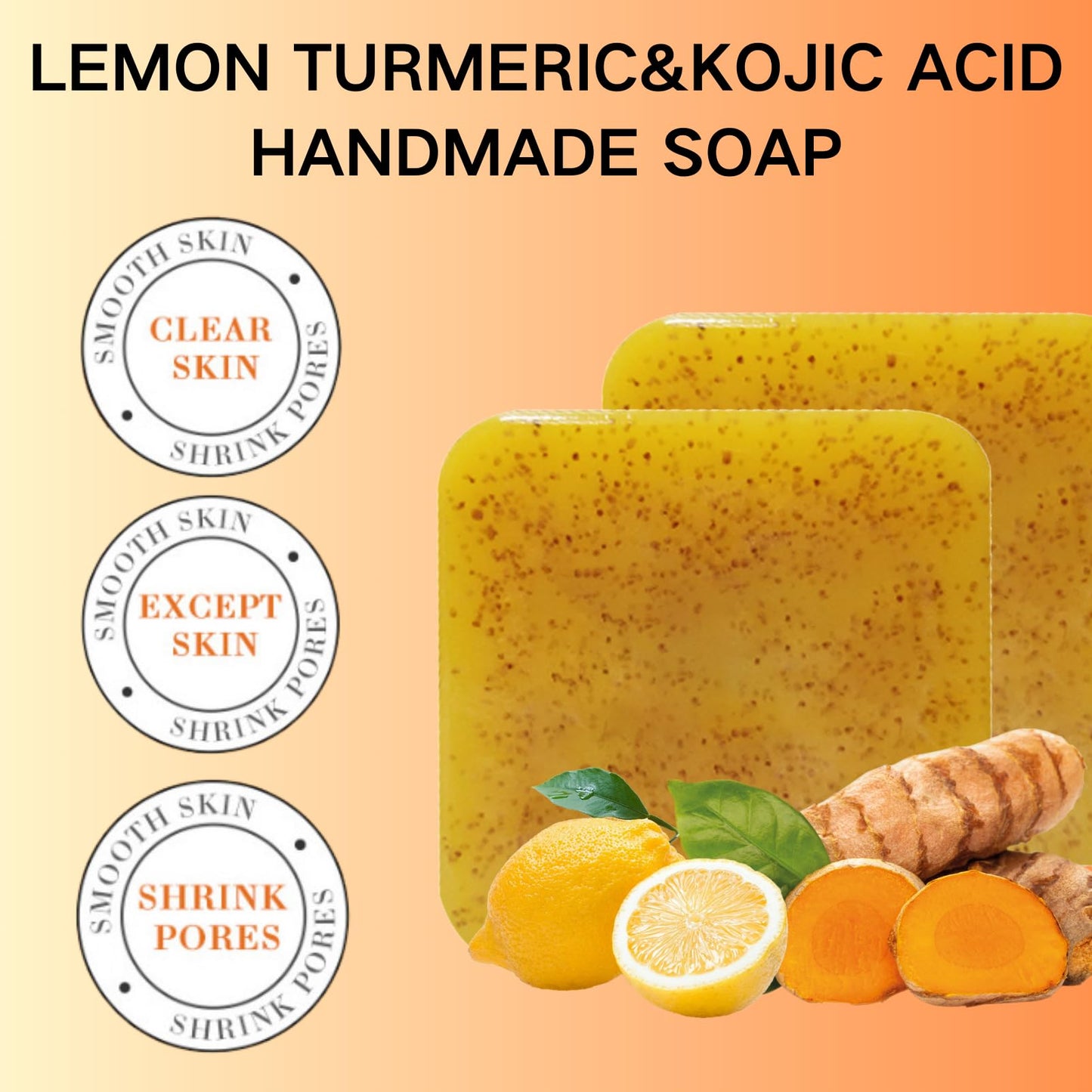 ISBEAUSOLS Turmeric Soap - Kojic Acid Soap - Tumeric Soap Acne for Skin,Moisturizing Body&Face - Vitamin E&C Lemon Turmeric Soap Bar - Face Deep Cleansing Hydrating Kojic Soap 2Pack