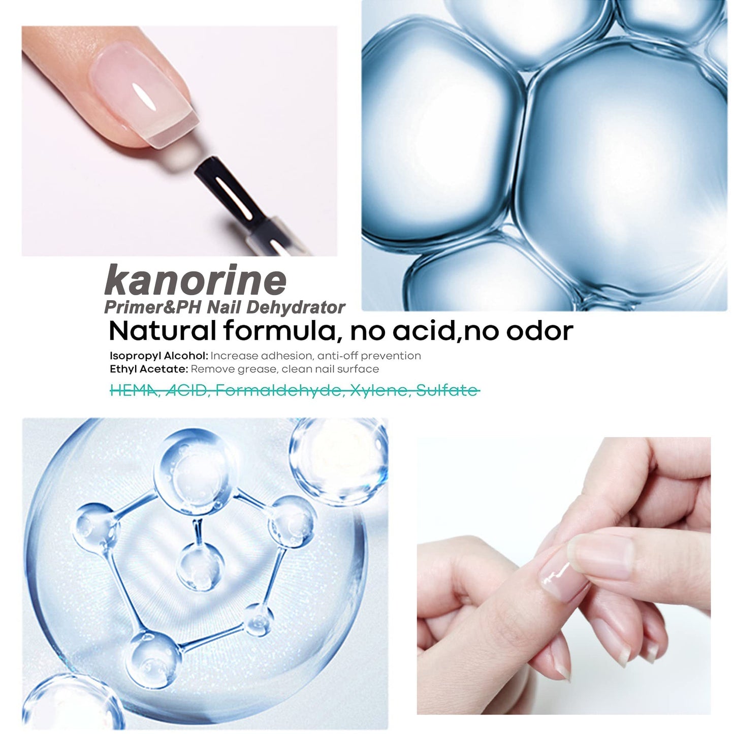Kanorine Nail Primer & Nail Prep Dehydrate Set Gel Nail Polish Bonding Helper Dehydrator & Bond Primer, Nail Protein Bond, Superior Bonding Primer for Acrylic Powder 2X15ml/0.5oz