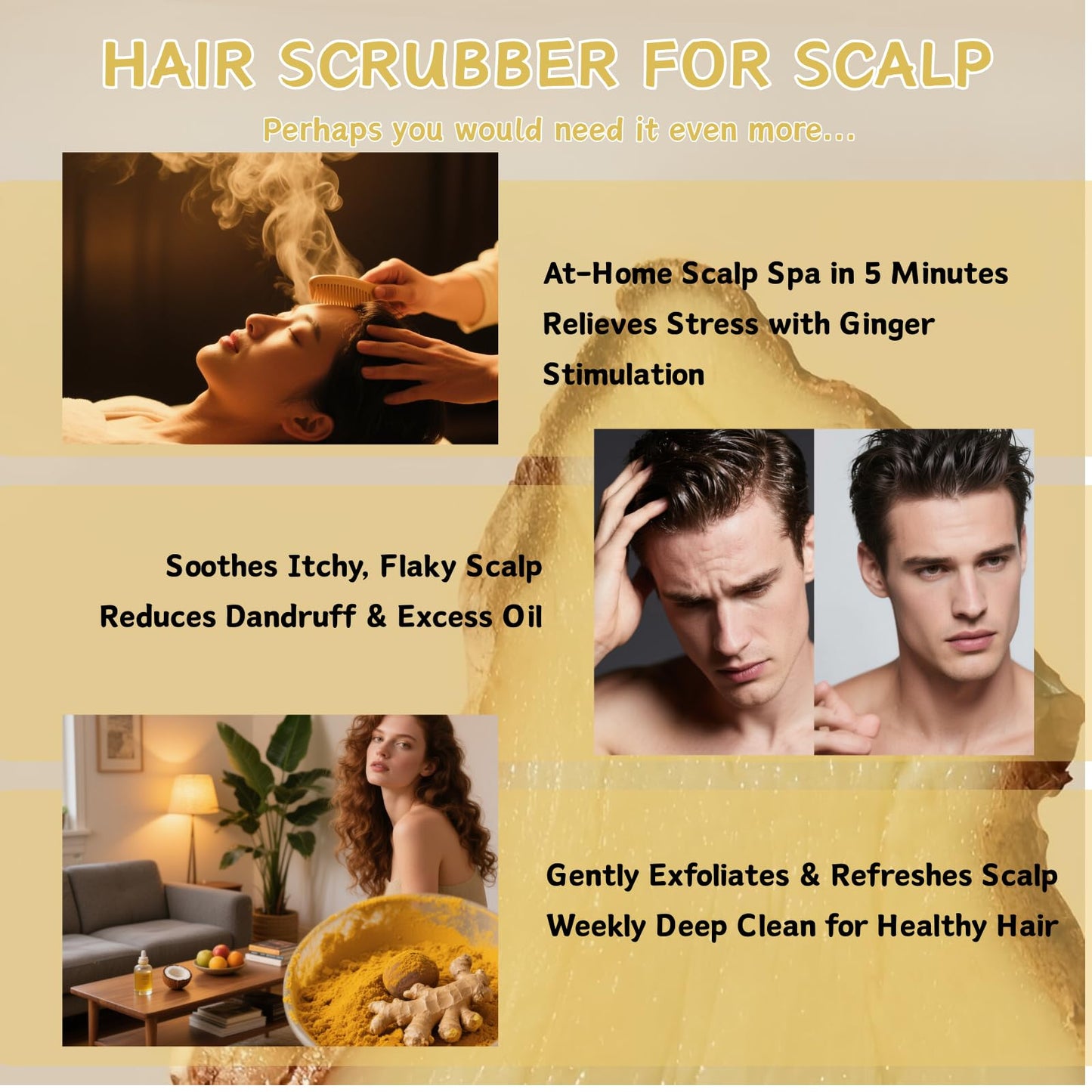 IZBEAUVO Ginger Scalp Scrub Exfoliator, Dandruff Relief & Scalp Massage Scrub with Coconut Oil & Natural Sea Salt,Exfoliating Scalp Relief,Strengthens Hair Roots, Includes Scalp Massager, 3.53 OZ