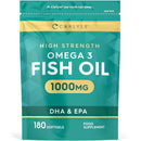 Omega 3 Capsules 1000mg | 180 Count | High Strength Omega 3 Fish Oil Supplement with 120mg of DHA and 180mg of EPA | No Artificial Preservatives | by Carlyle