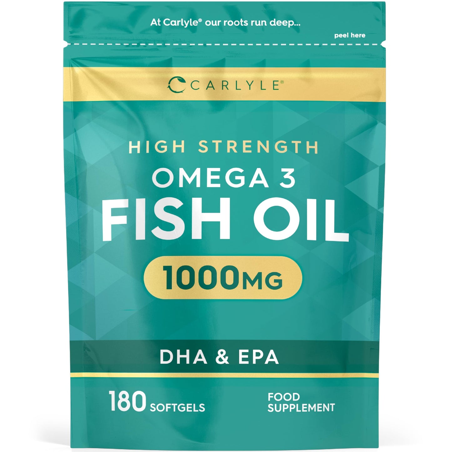 Omega 3 Capsules 1000mg | 180 Count | High Strength Omega 3 Fish Oil Supplement with 120mg of DHA and 180mg of EPA | No Artificial Preservatives | by Carlyle