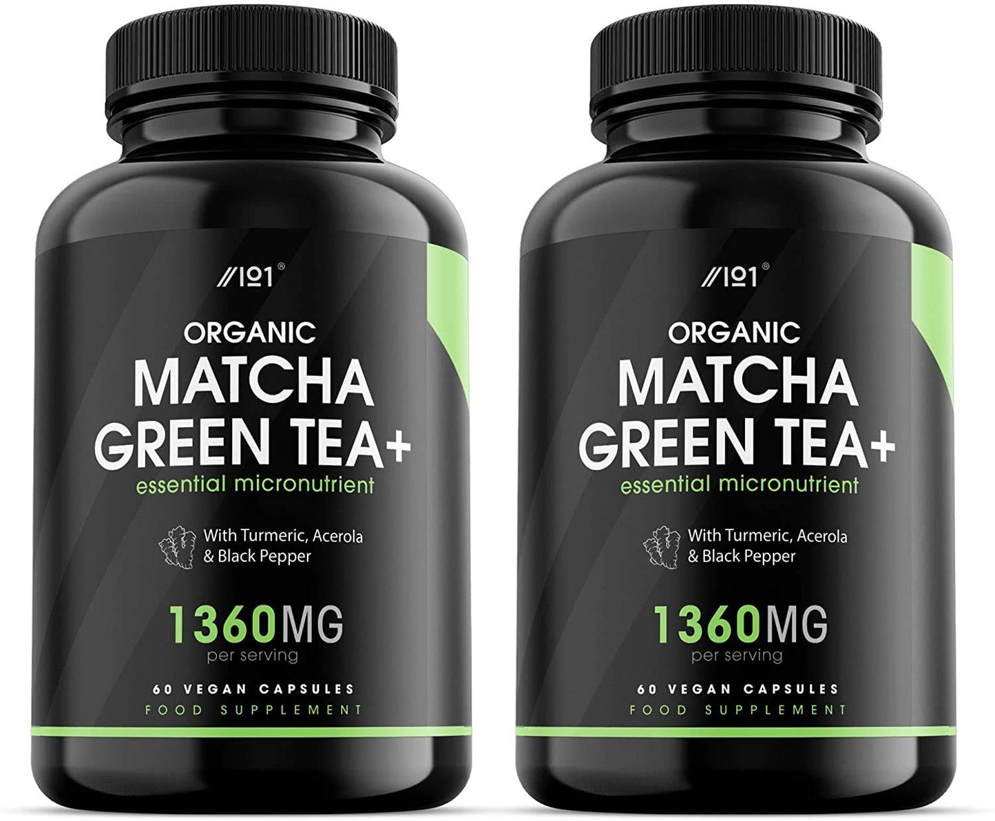 Organic Matcha Green Tea Extract 1360mg - Boosted with Turmeric, Acerola & Black Pepper - 180 Vegan Capsules - Resealable and Recyclable Pouch - by Alpha01